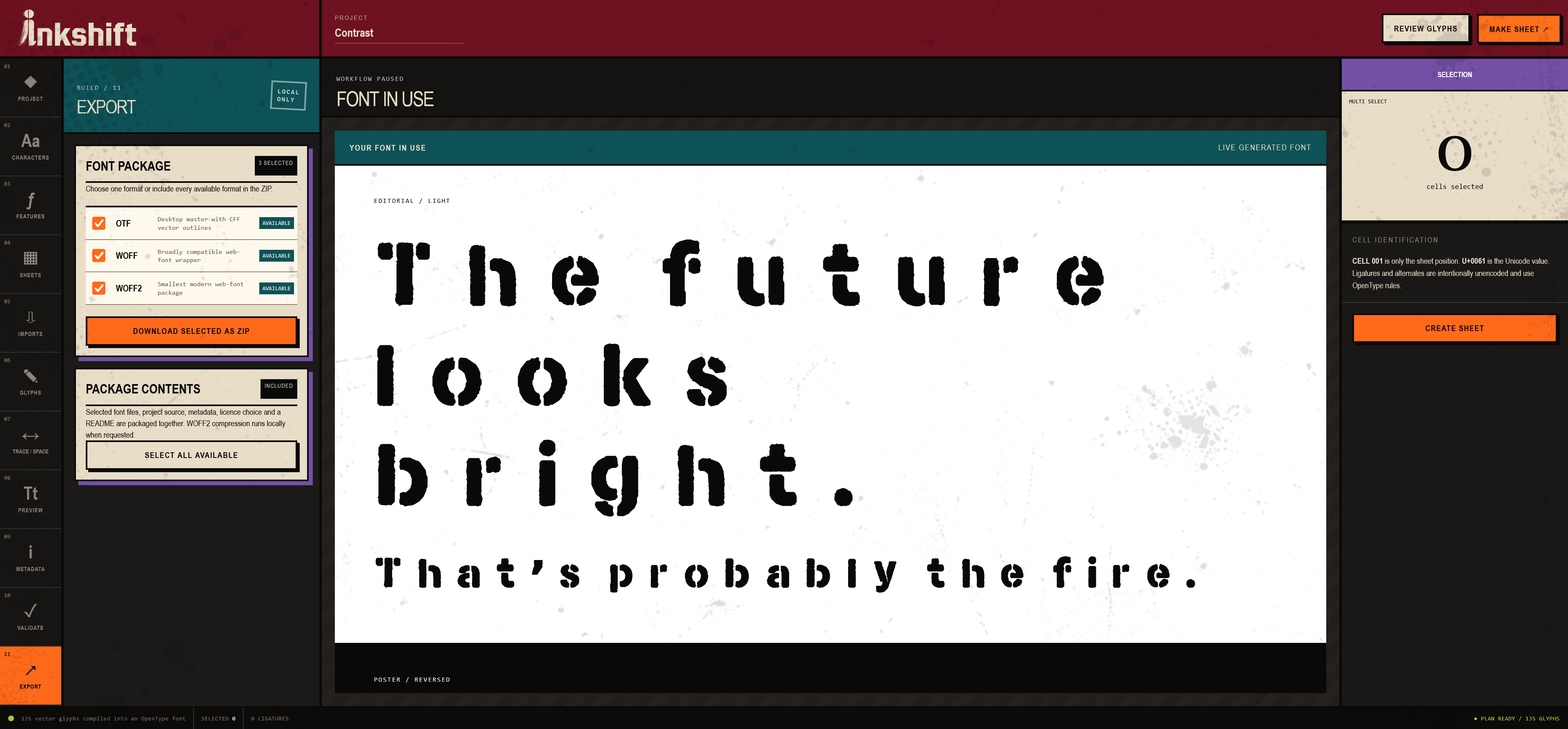 Inkshift font creation tool preview